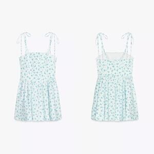 Zara Floral Drop Waist Cotton Bow Tie Shoulder Dress